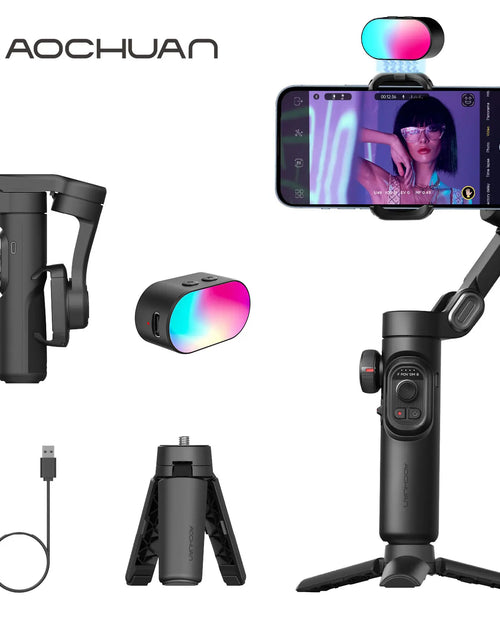 Load image into Gallery viewer, Smart XE Kit Gimbal Stabilizer for Smartphone Iphone Video Recording Magnetic Fill Light 3-Axis Foldable Android Gimble
