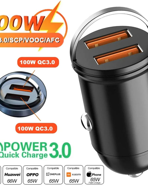 Load image into Gallery viewer, Car 100-200W Dual Port Mini USB Charger Ultra Fast Charging Cigarette Lighter Socket 12-24V Aluminum Cell Phone Charging Adapter
